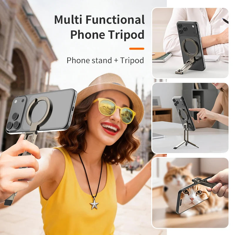 Foldable MagSafe Phone Tripod — Pocket Desk Stand for iPhone 12–16