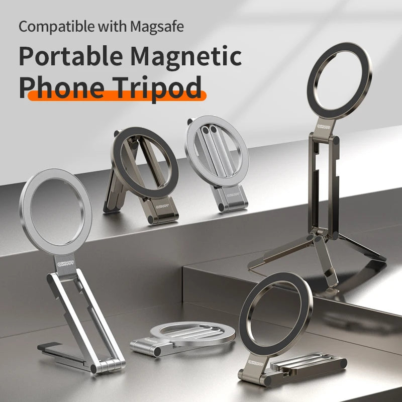 Foldable MagSafe Phone Tripod — Pocket Desk Stand for iPhone 12–16