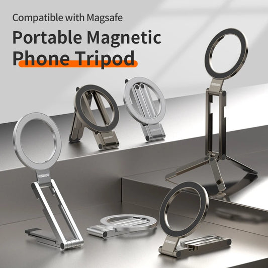 Foldable MagSafe Phone Tripod — Pocket Desk Stand for iPhone 12–16